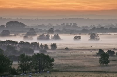 The Somerset Levels as dawn.