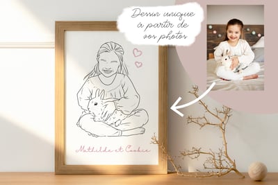 illustration petite fille avec un lapin et la photo de référence pour l'illustration personnalisée