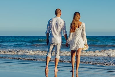 Romantic beach walk.