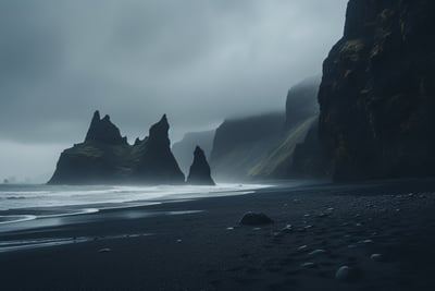 dramatic shot of black sand beaches in Iceland