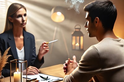 a man and woman smoking a cigarette