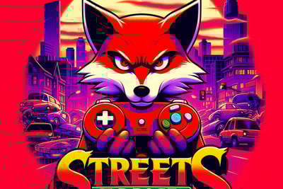 red brilliant fox holding a joystick for the game Streets of Rage