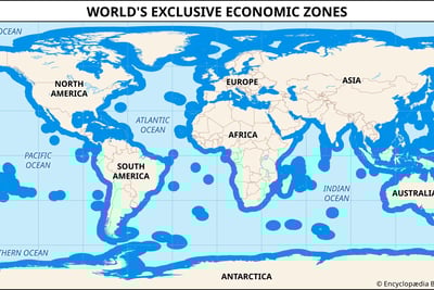 Map illustrating UK and France maritime boundaries and EEZs under UNCLOS
