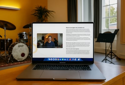 a laptop computer screen showing a video of a man playing drums