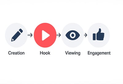  A graphic showing the journey of an ad from creation to engagement, perhaps highlighting the "hook"