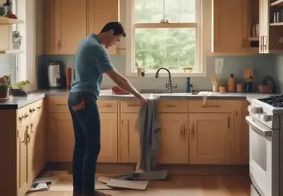 ouvrier qui finalise la pose d'une belle cuisine