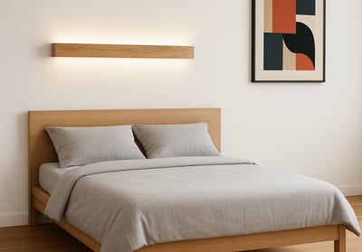 applique muro biemissione led legno sopra letto camera