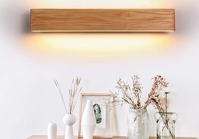 applique muro biemissione led legno sopra letto camera