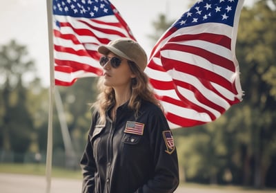 Female Veteran with USA flag