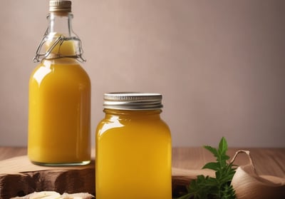 A wooden tray holds a traditional Indian meal. There is a paratha flatbread topped with butter, a small metallic bowl containing a brown dessert resembling a modak, and another bowl filled with a creamy white substance garnished with saffron strands. A brass spoon is placed on the paratha.
