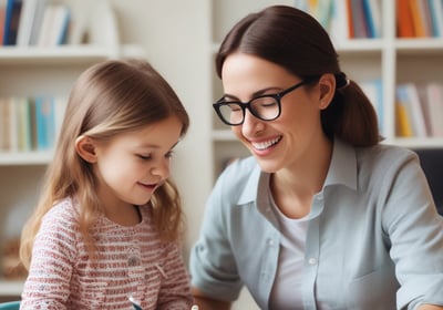 a woman is sitting at a table with a child