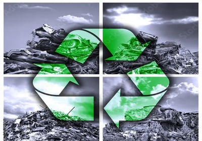 a collage of four different images of recycling