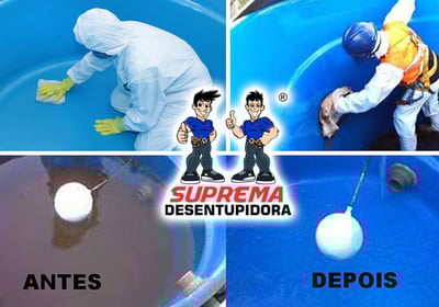 antes e depois de uma limpeza de caixa d'agua