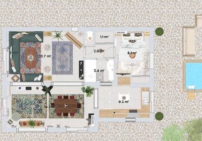 a floor plan of a house with a pool and a swimming pool