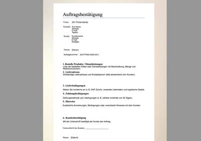 Order Confirmation template German Editable pdf