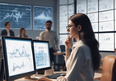 Eine Mitarbeiterin wertet Daten am PC aus