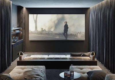 A garage converted in to a cinema room. Islington