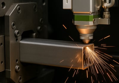a machine is cutting through a piece of metal