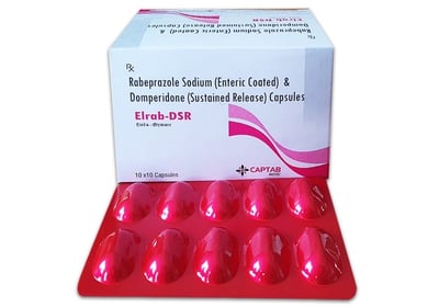 Elrab-DSR Capsules – Rabeprazole Sodium & Domperidone SR formula for effective acid reflux relief.