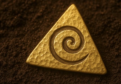 Symbole doré de transformation profonde et ancrage spirituel associé à la Méthode Arkhé