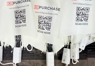 Customized umbrellas with brand name, website, and QR code delivered in Mumbai
