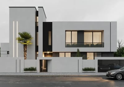 Maison moderne en Tunisie avec design épuré et grandes baies vitrées