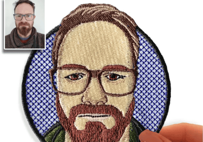 Custom embroidered portrait patch created from a real photo – personalized digitized embroidery by S