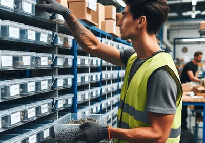 Supplier restocking fasteners in rack