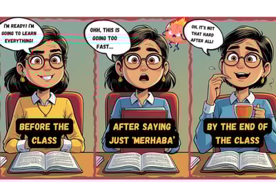  Cartoon of nervous student trying to speak Turkish