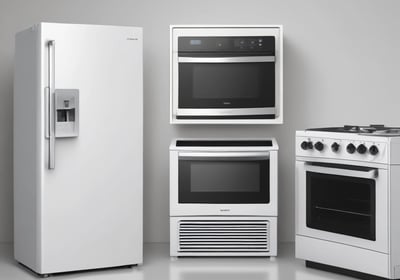 A showroom displaying a variety of air conditioners neatly arranged on two walls. Each unit is placed on shelves with price tags and brand logos visible. The floor is polished and the ceiling has fluorescent lighting.
