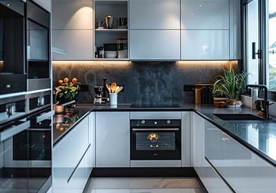 ديكورات مطابخ فخمه مع صناديق بالجدار وزينه