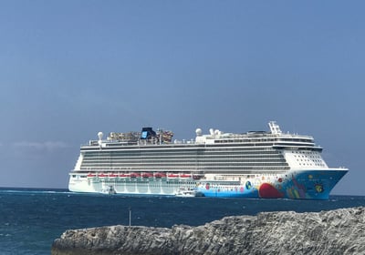 a cruise ship in the ocean with a cruise ship in the background