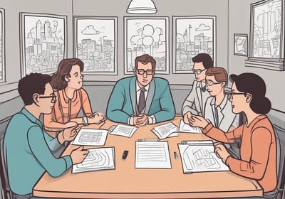 a group of people standing inside of a building