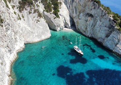 quiet cove for lunch while sailing with Ionian Sailing Experience in the Greek Ionian Islands 