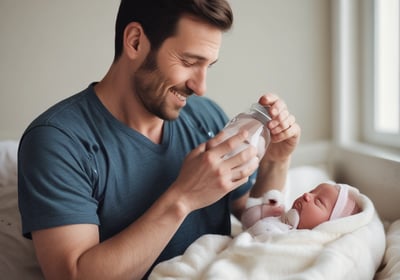 A newborn baby is being held by a caregiver in a medical setting. The baby is wrapped snugly in a pink blanket. Another caregiver in the background is folding a cloth. The atmosphere appears gentle and calm.