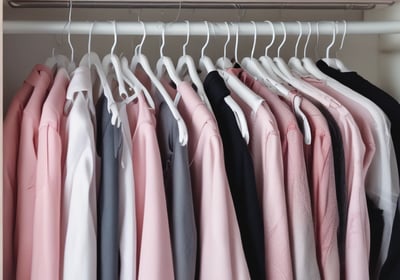 a closet with clothes and clothes hanging on a rack