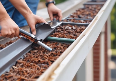 A robotic outdoor sweeper is positioned on a wooden deck surrounded by lush green trees. The machine is labeled with #ROBOCLEANING and appears to be designed for outdoor maintenance.