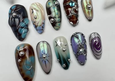 custom press on nails, party press on nails, Flakes for nails, wedding nails gift, Japanese nails, Long nails, Almond nails