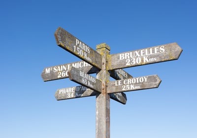 a wooden sign post with a lot of signs and travel book