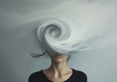 femme avec la tête dans les nuages