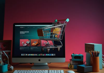 a computer monitor screen with a shopping carton