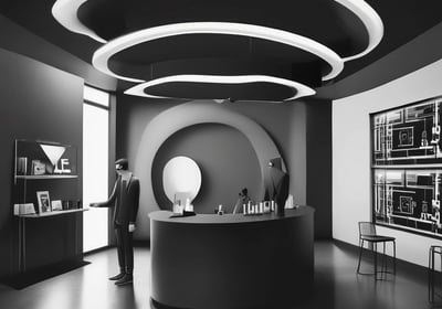 A person is using a laptop to browse an online marketplace featuring various digital products or themes. The screen displays a selection of software or website themes with descriptions and prices. The person seems to be in a well-lit room, sitting at a table.