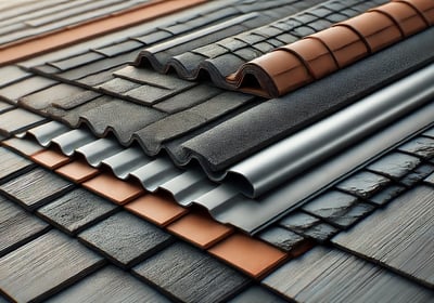 Image of various roofing material. Tiles, roofing sheets, shinhles