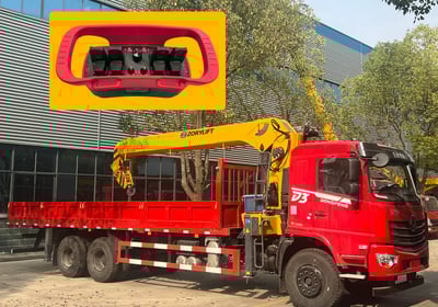 Red Dongfeng D3 truck equipped with a ZORYLIFT radio controlled telescopic boom crane (lorry mounted crane)