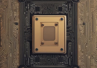 A 3D rendering of a microchip with the letters 'AI' prominently displayed on its surface, set on a dark, circular platform.