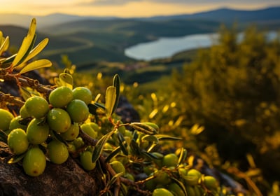 a bunch of olives growing on a rock wall