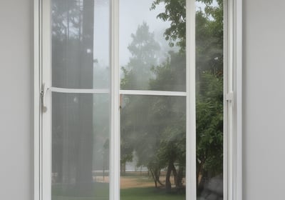Horizontal blinds partially closed with minimal light seeping through, creating a pattern of alternating light and shadow. A pull cord hangs on the left side of the blinds.