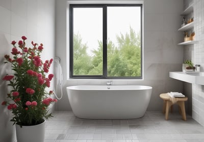 a bathroom with a bathtub and a tub