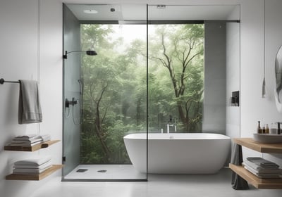a bathroom with a tub, sink, and mirror