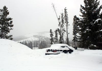 Car stuck in a snow after a heavy blizzrd